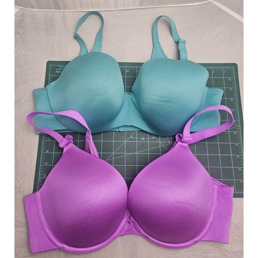 Cacique Invisible Backsmoother Lightly Lined Bra 38DD Lot of 2 Teal & Purple